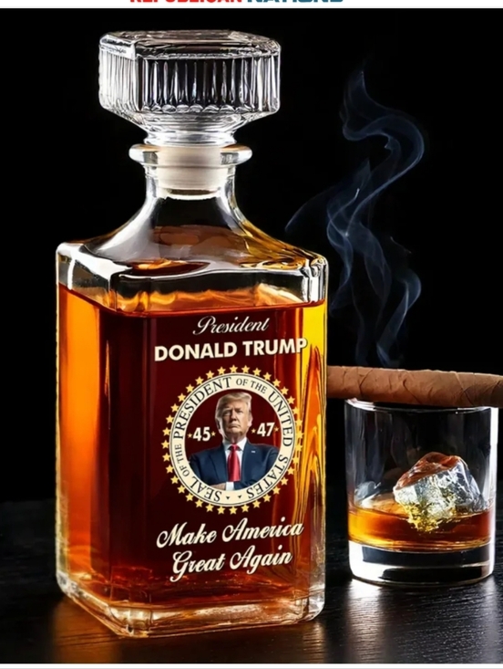 no brand Other - DJT President 45/47 Clear Glass Whiskey Decanter - 26oz‎ Clear Crystal Bottle